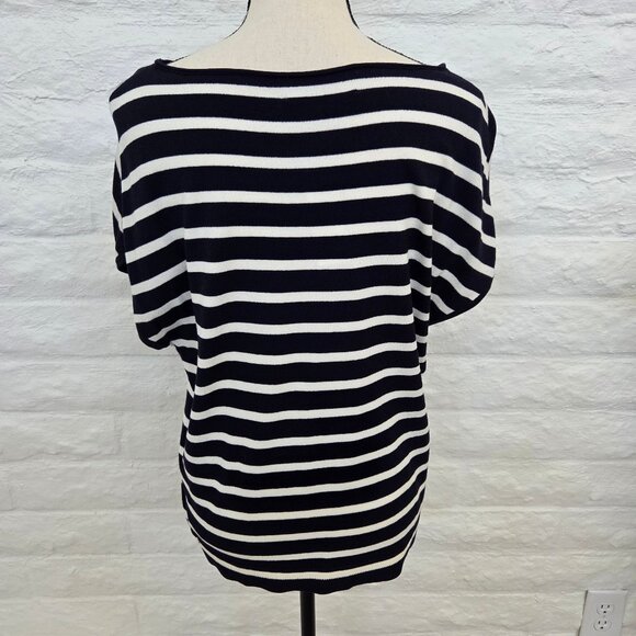 LOFT Top Womens Small Blue White Navy Stripe Cap Sleeve Sweater Shirt Blouse - Picture 10 of 11